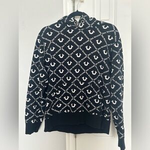 True Religion Black Hoodie with White All-Over Logo